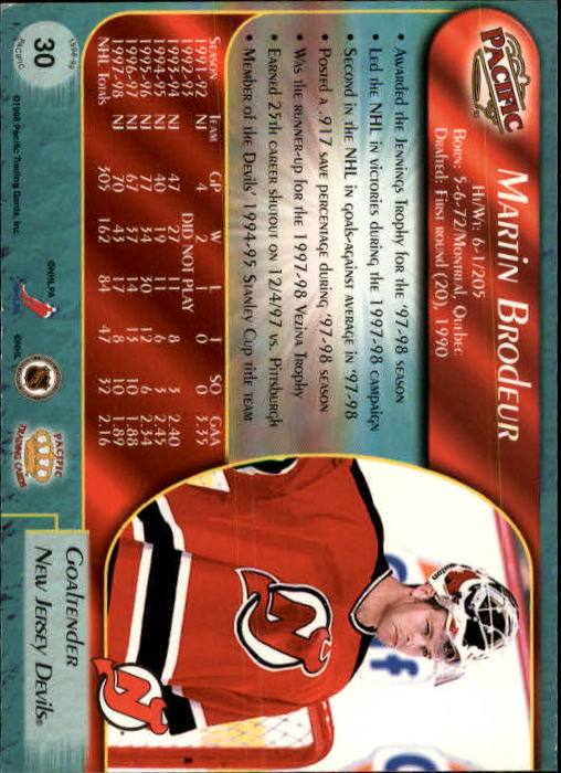 1997-98 Pacific Crown Martin Brodeur New Jersey Devils #30