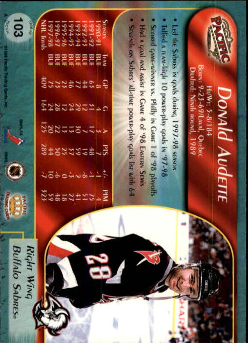 B5135- 1998-99 Pacific Hockey Cards 1-250 +Rookies -You Pick- 15+ FREE US SHIP - Picture 171 of 427