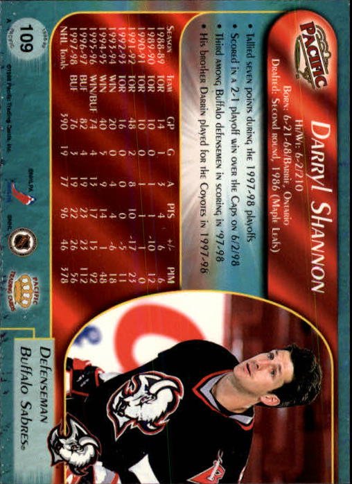 B5135- 1998-99 Pacific Hockey Cards 1-250 +Rookies -You Pick- 15+ FREE US SHIP - Picture 179 of 427