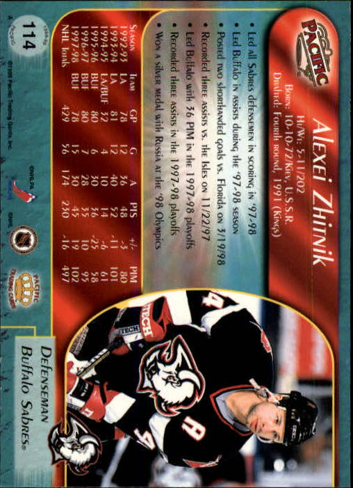 B5135- 1998-99 Pacific Hockey Cards 1-250 +Rookies -You Pick- 15+ FREE US SHIP - Picture 185 of 427