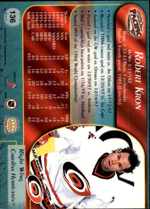 B5135- 1998-99 Pacific Hockey Cards 1-250 +Rookies -You Pick- 15+ FREE US SHIP - Picture 227 of 427