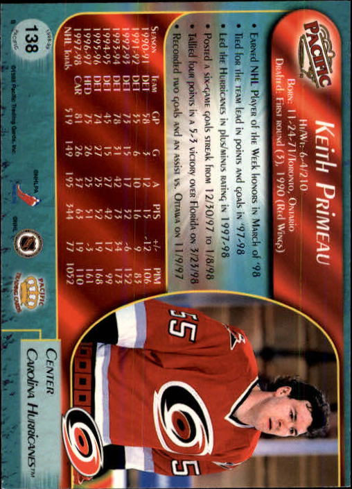 B5135- 1998-99 Pacific Hockey Cards 1-250 +Rookies -You Pick- 15+ FREE US SHIP - Picture 231 of 427