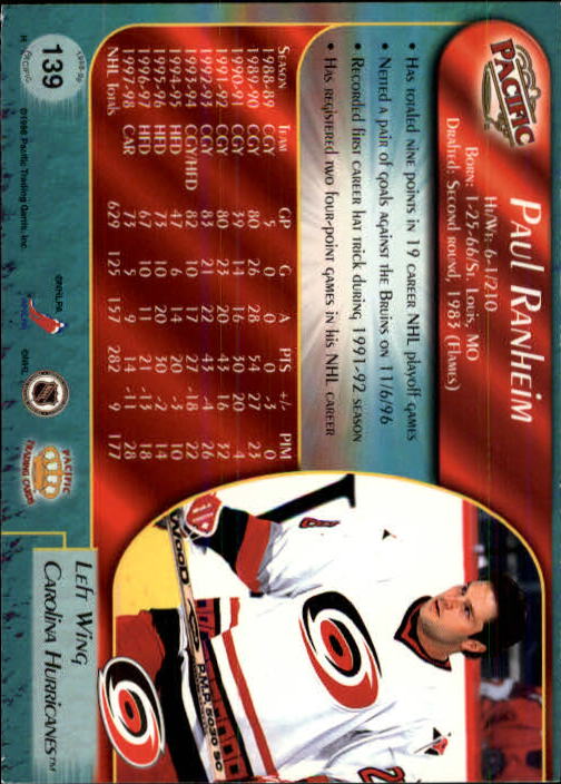 B5135- 1998-99 Pacific Hockey Cards 1-250 +Rookies -You Pick- 15+ FREE US SHIP - Picture 233 of 427