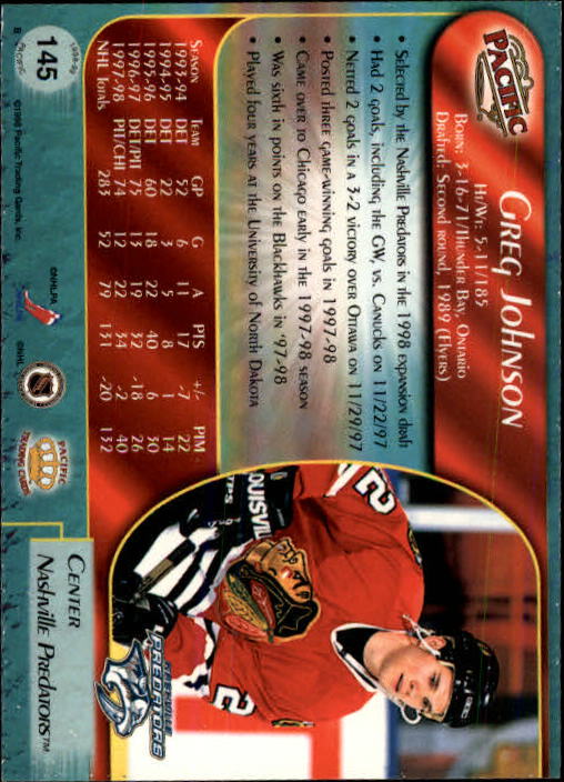 B5135- 1998-99 Pacific Hockey Cards 1-250 +Rookies -You Pick- 15+ FREE US SHIP - Picture 245 of 427