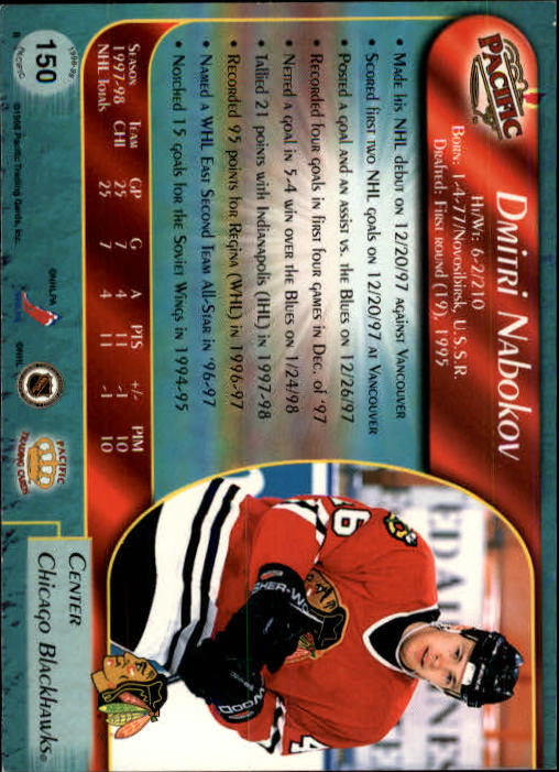 B5135- 1998-99 Pacific Hockey Cards 1-250 +Rookies -You Pick- 15+ FREE US SHIP - Picture 255 of 427
