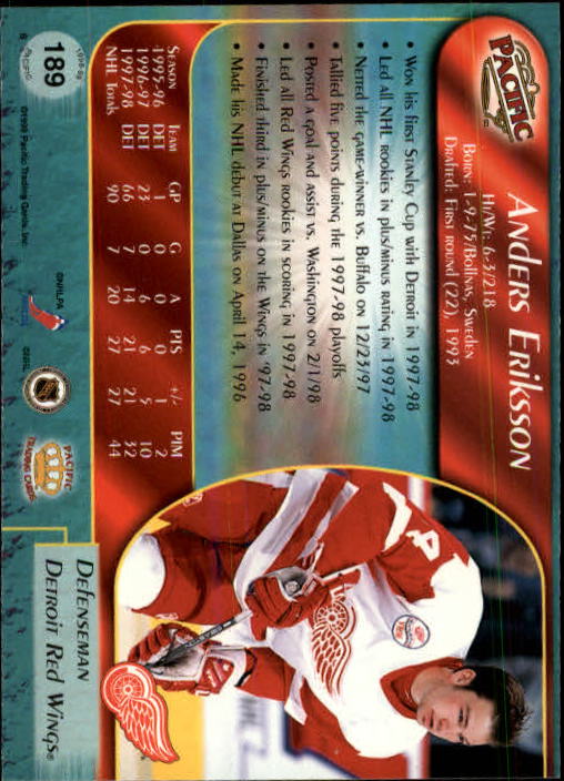 B5135- 1998-99 Pacific Hockey Cards 1-250 +Rookies -You Pick- 15+ FREE US SHIP - Picture 317 of 427
