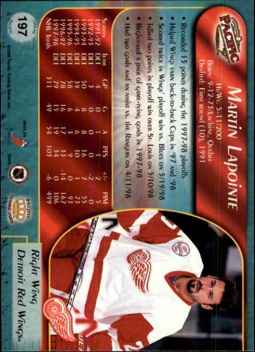 B5135- 1998-99 Pacific Hockey Cards 1-250 +Rookies -You Pick- 15+ FREE US SHIP - Picture 333 of 427