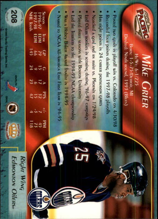 B5135- 1998-99 Pacific Hockey Cards 1-250 +Rookies -You Pick- 15+ FREE US SHIP - Picture 353 of 427