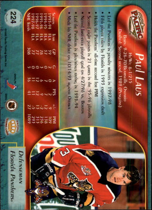 B5135- 1998-99 Pacific Hockey Cards 1-250 +Rookies -You Pick- 15+ FREE US SHIP - Picture 383 of 427
