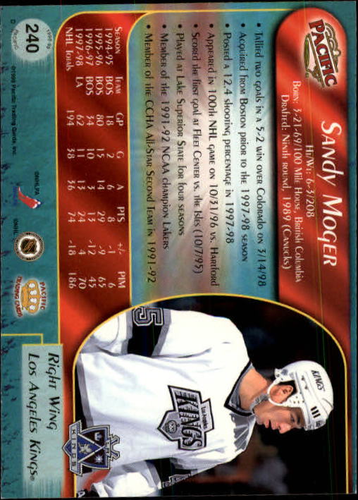 B5135- 1998-99 Pacific Hockey Cards 1-250 +Rookies -You Pick- 15+ FREE US SHIP - Picture 407 of 427
