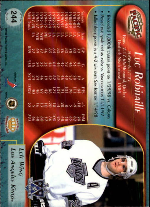B5135- 1998-99 Pacific Hockey Cards 1-250 +Rookies -You Pick- 15+ FREE US SHIP - Picture 415 of 427