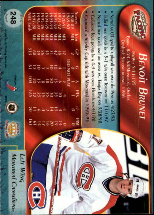 B5135- 1998-99 Pacific Hockey Cards 1-250 +Rookies -You Pick- 15+ FREE US SHIP - Picture 423 of 427