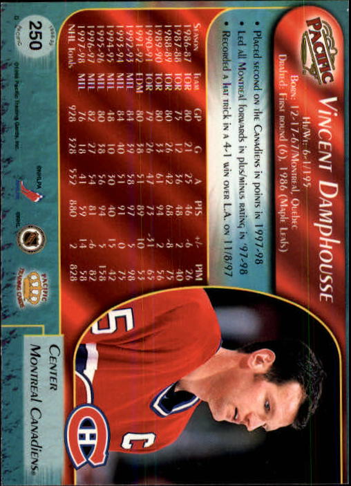 B5135- 1998-99 Pacific Hockey Cards 1-250 +Rookies -You Pick- 15+ FREE US SHIP - Picture 427 of 427