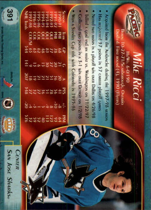 1998-99 Pacific #391 Mike Ricci back image