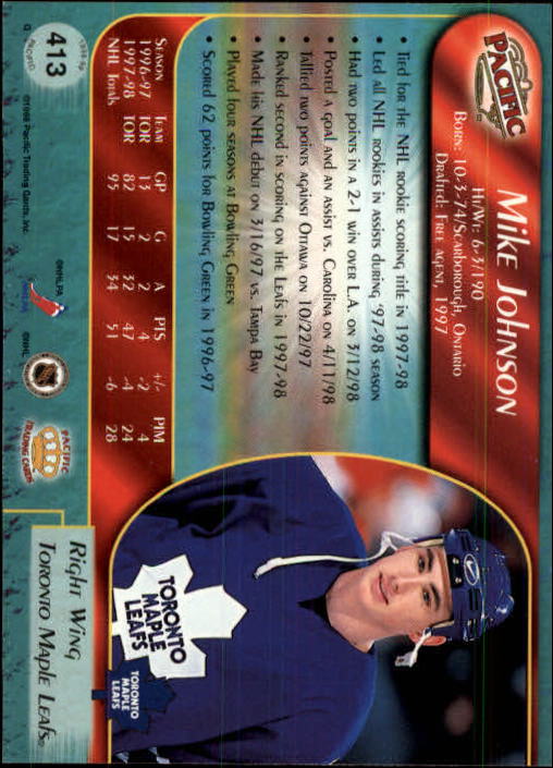 1998-99 Pacific #413 Mike Johnson back image