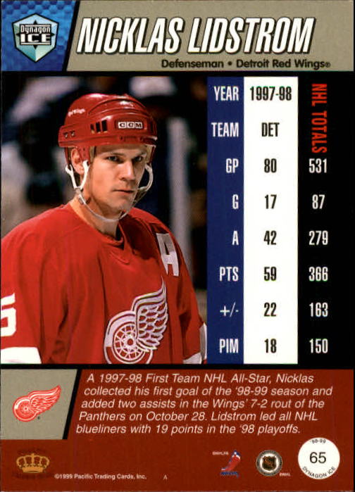 1998-99 Pacific Dynagon Ice #65 Nicklas Lidstrom back image