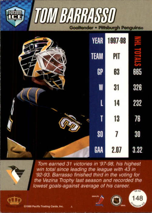 1998-99 Pacific Dynagon Ice #148 Tom Barrasso back image
