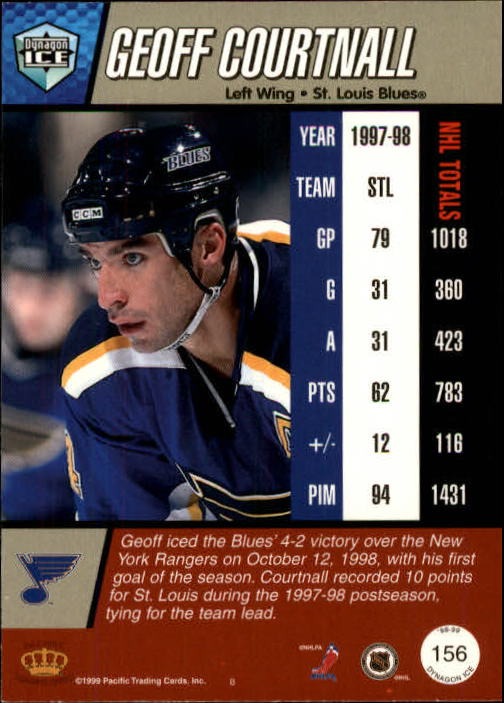 1998-99 Pacific Dynagon Ice #156 Geoff Courtnall back image