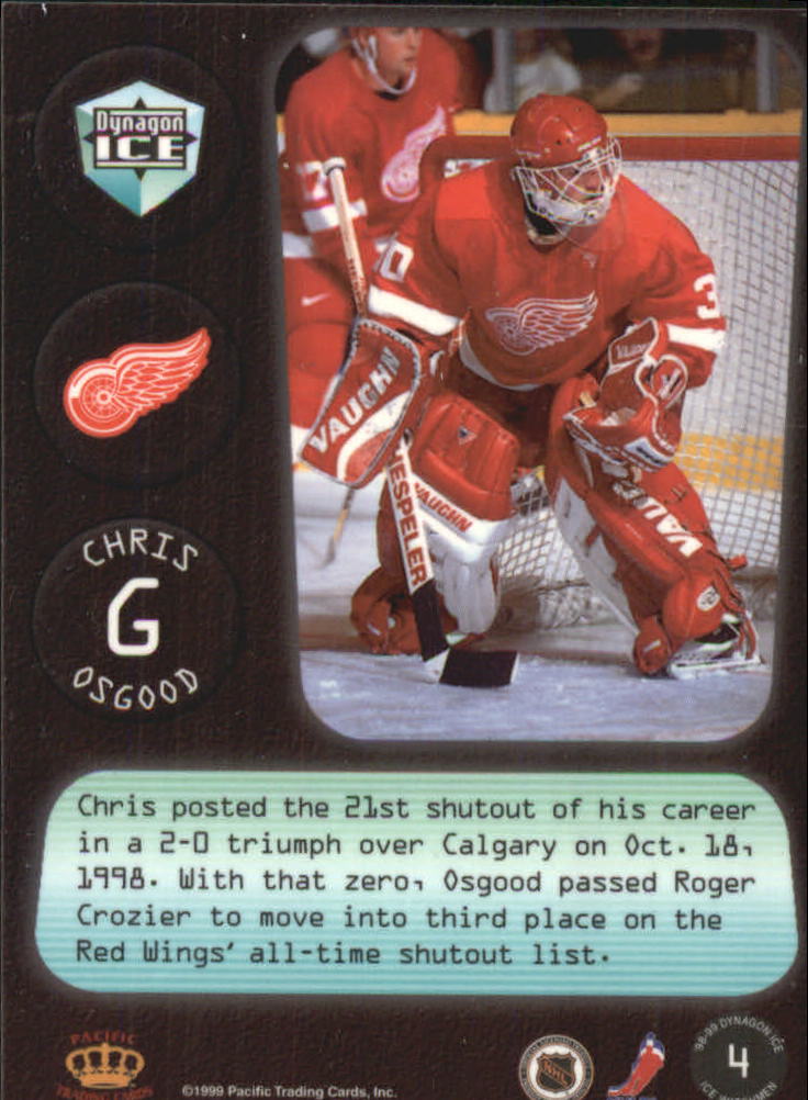 1998-99 Pacific Dynagon Ice Watchmen #4 Chris Osgood back image