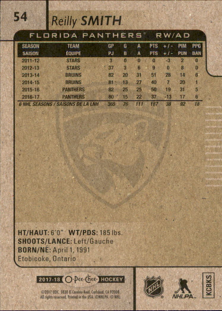 2017-18 O-Pee-Chee #54 Reilly Smith back image
