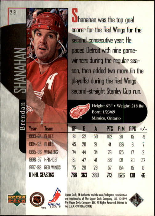 1998-99 SP Authentic #29 Brendan Shanahan back image