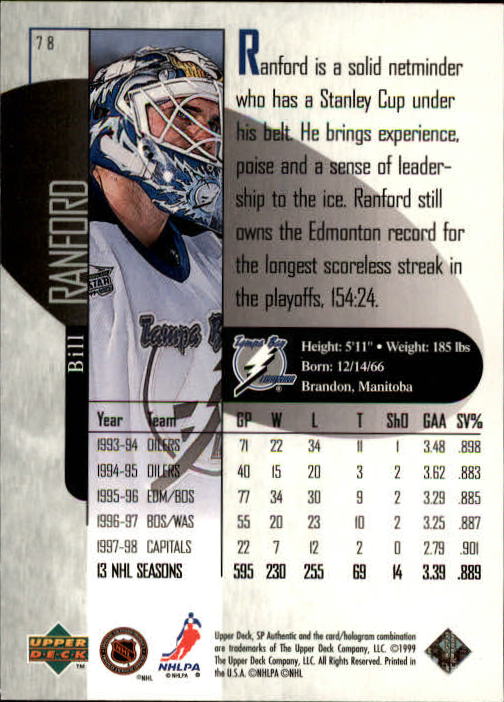 1998-99 SP Authentic #78 Bill Ranford back image