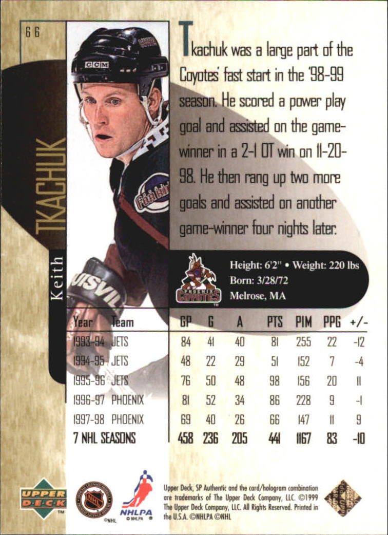 1998-99 SP Authentic Power Shift #66 Keith Tkachuk back image