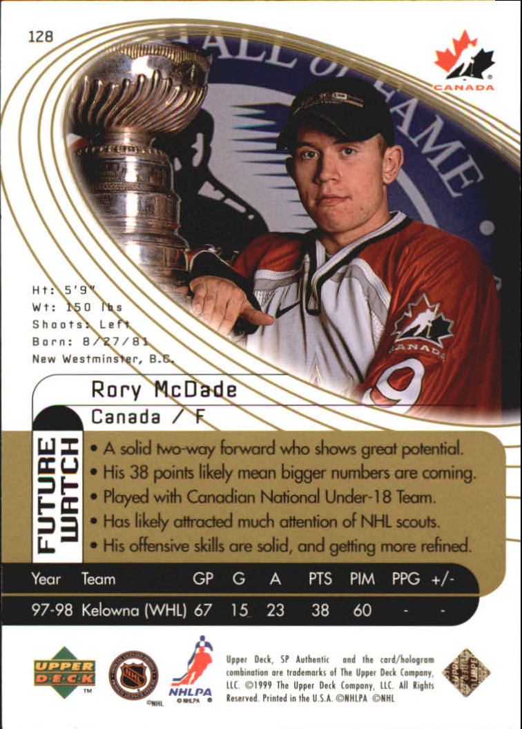 1998-99 SP Authentic Power Shift #128 Rory McDade back image