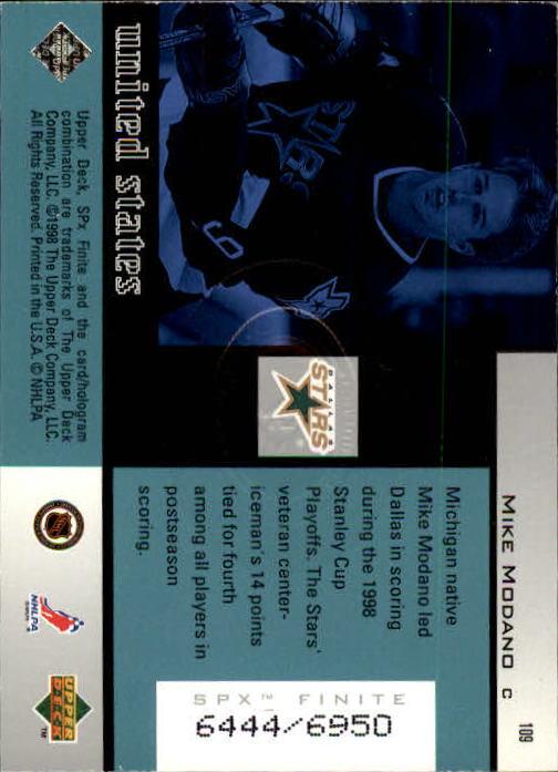 1998-99 SPx Finite #109 Mike Modano GI back image