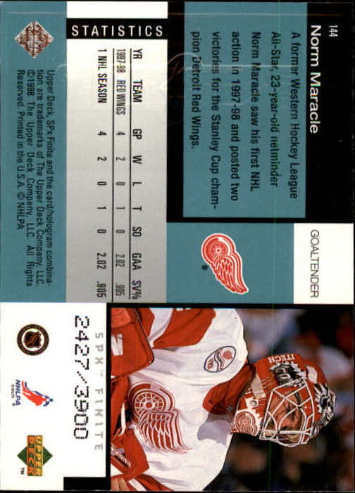 1998-99 SPx Finite #144 Norm Maracle SS RC back image