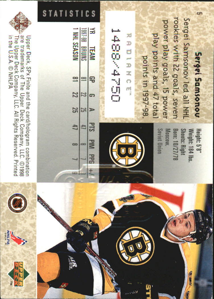 1998-99 SPx Finite Radiance #5 Sergei Samsonov back image