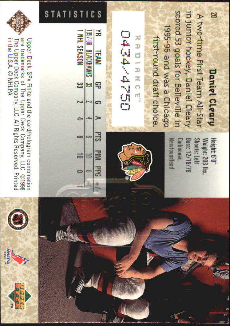 1998-99 SPx Finite Radiance #20 Daniel Cleary back image