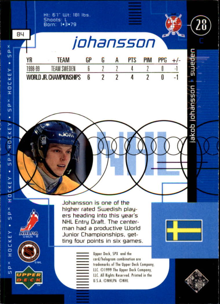 1998-99 SPx Top Prospects #84 Jakob Johansson RC back image