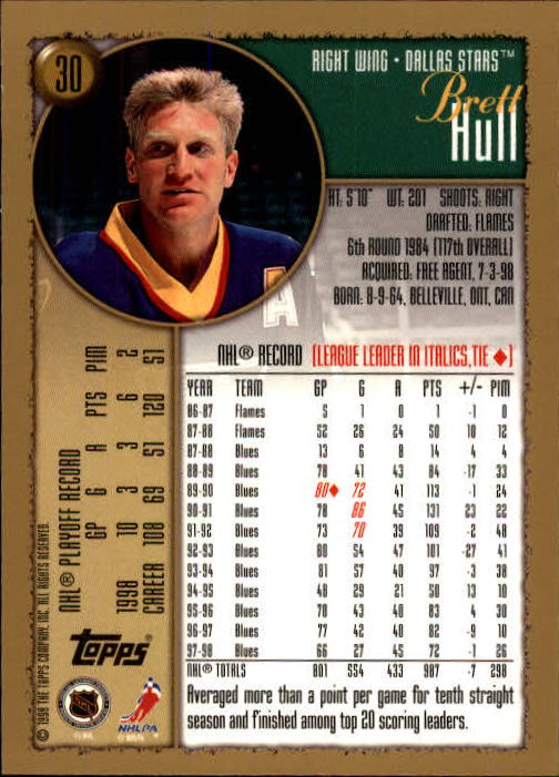 1998-99 Topps #30 Brett Hull back image
