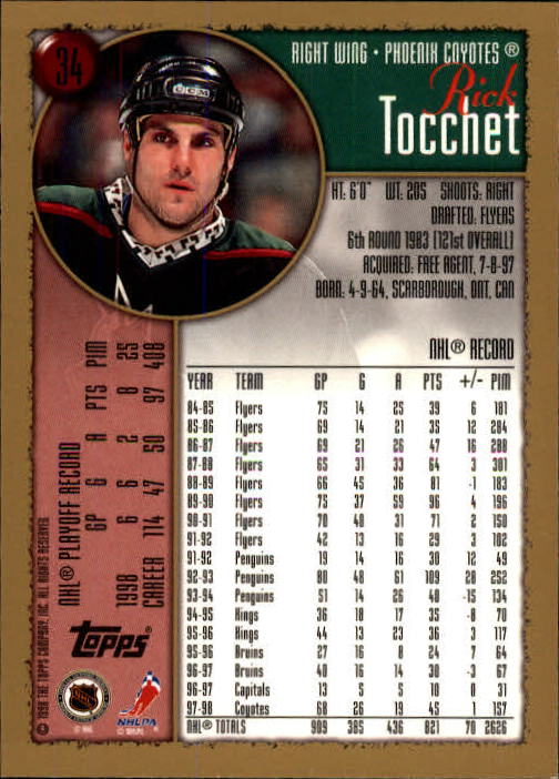 1998-99 Topps #34 Rick Tocchet back image