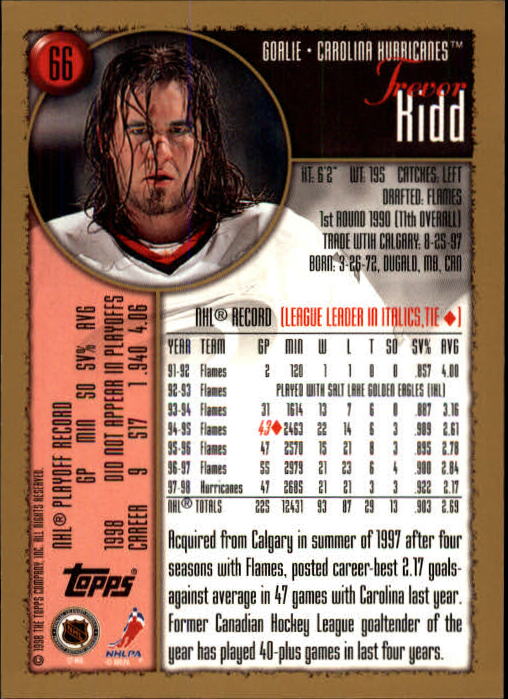 1998-99 Topps #66 Trevor Kidd back image