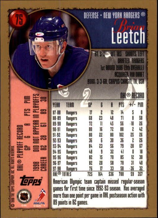 1998-99 Topps #75 Brian Leetch back image