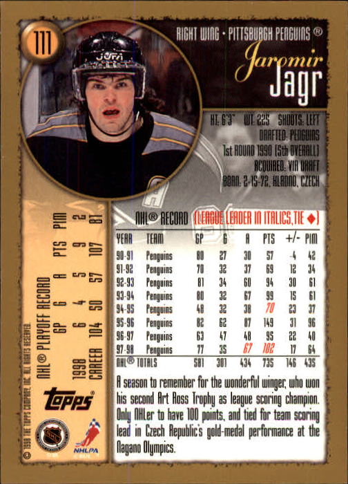 1998-99 Topps #111 Jaromir Jagr back image