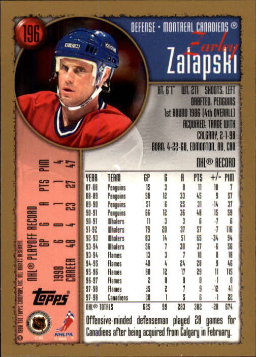 1998-99 Topps #196 Zarley Zalapski back image