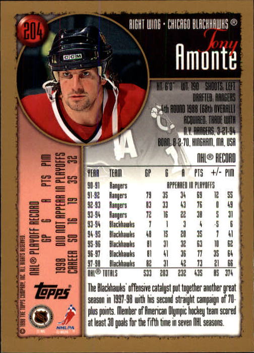 1998-99 Topps #204 Tony Amonte back image
