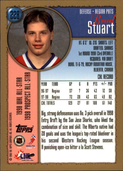 1998-99 Topps #228 Brad Stuart RC back image