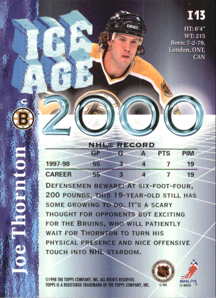 1998-99 Topps Ice Age 2000 #I13 Joe Thornton back image