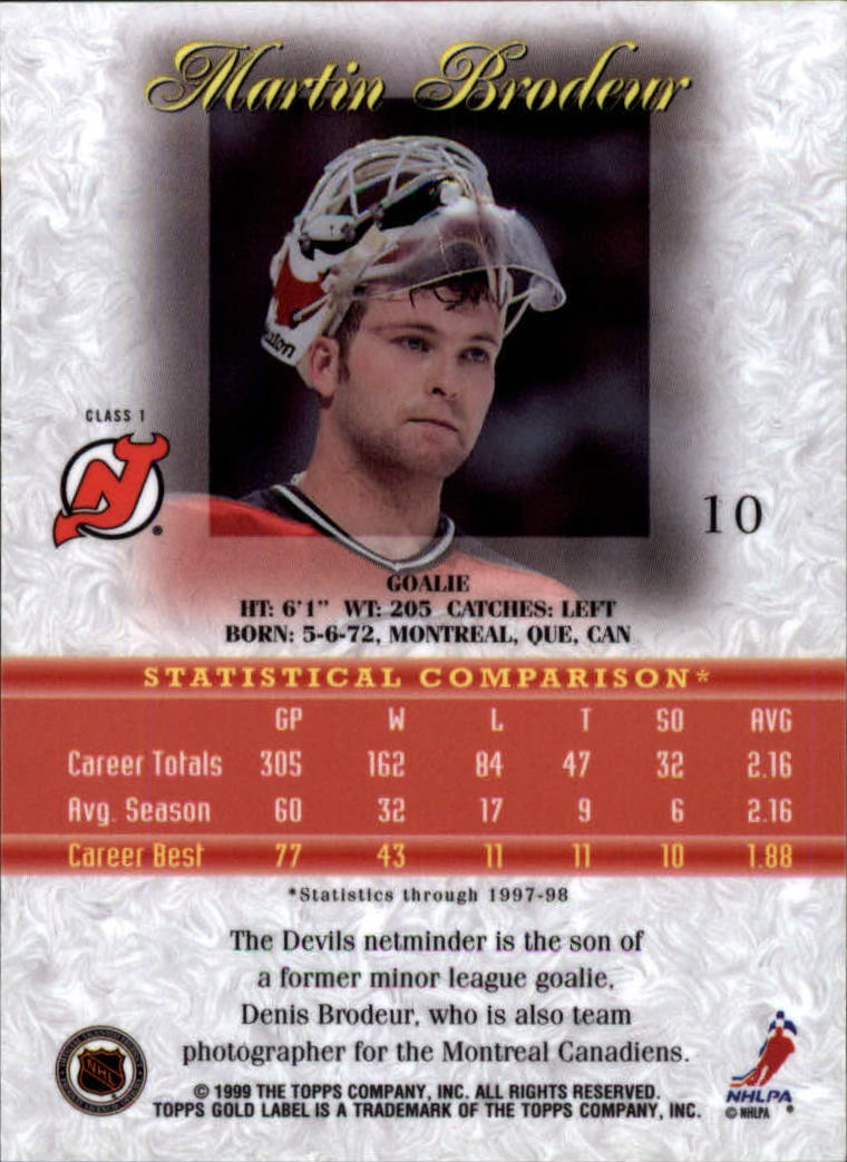 1998-99 Topps Gold Label Class 1 #10 Martin Brodeur back image