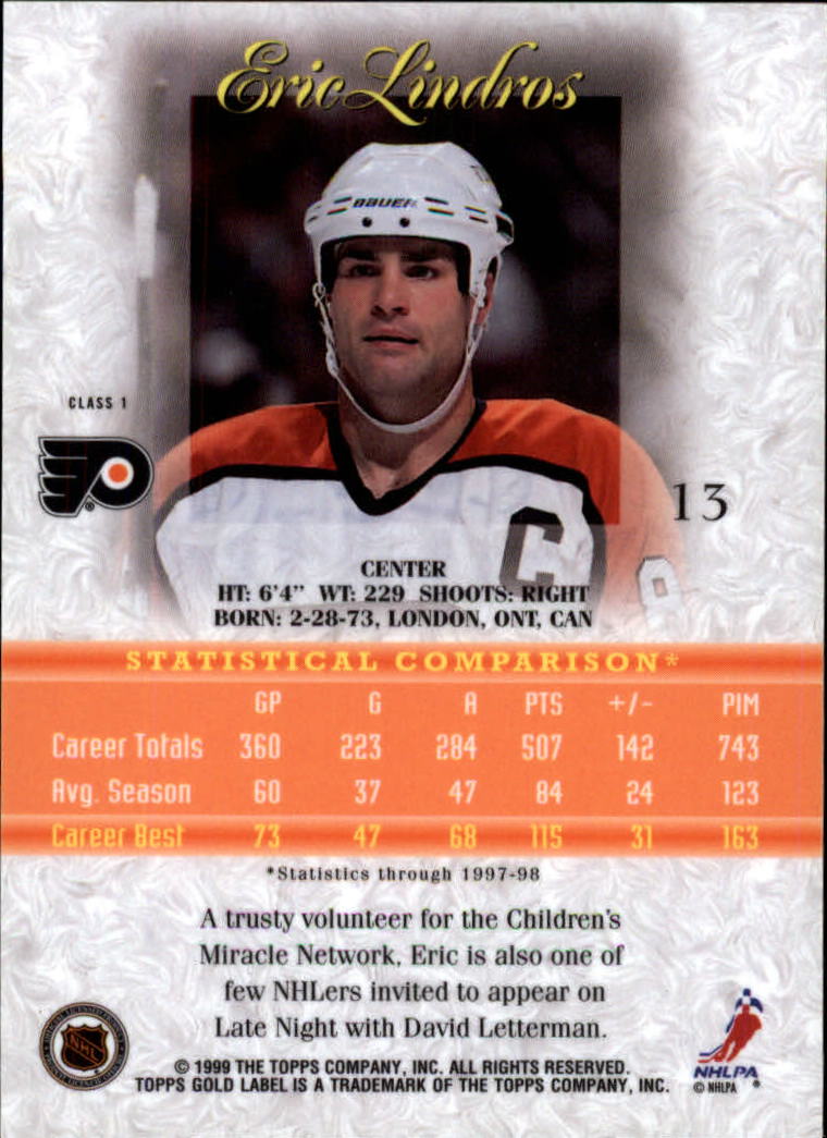 1998-99 Topps Gold Label Class 1 #13 Eric Lindros back image