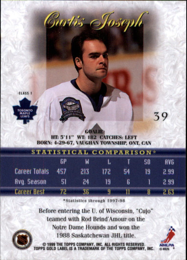 1998-99 Topps Gold Label Class 1 #39 Curtis Joseph back image