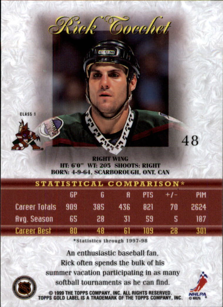 1998-99 Topps Gold Label Class 1 #48 Rick Tocchet back image