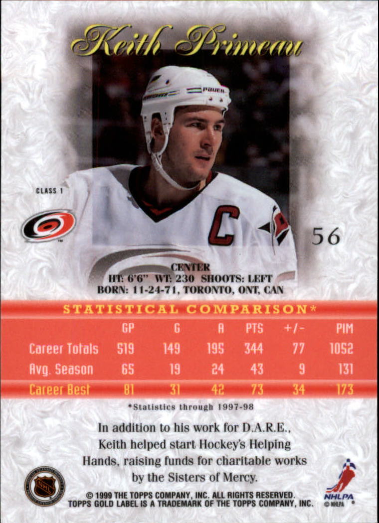 1998-99 Topps Gold Label Class 1 #56 Keith Primeau back image