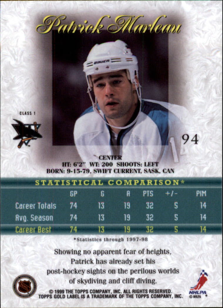 1998-99 Topps Gold Label Class 1 #94 Patrick Marleau back image