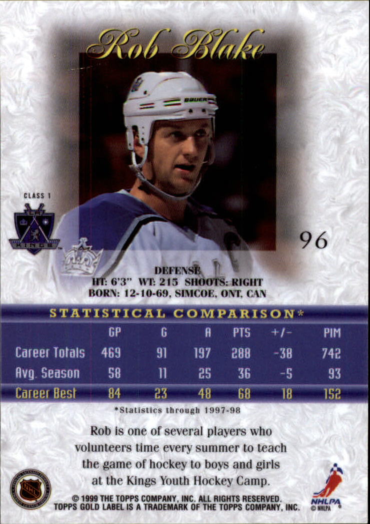 1998-99 Topps Gold Label Class 1 #96 Rob Blake back image