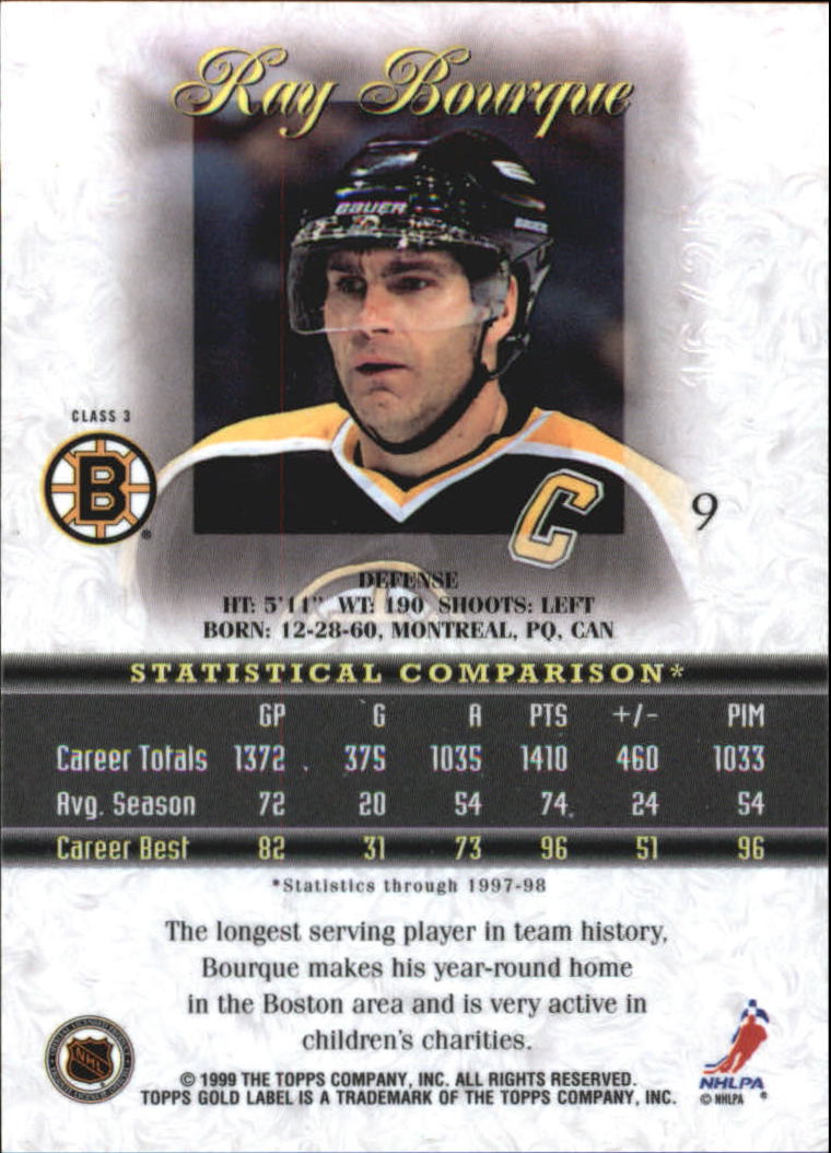 1998-99 Topps Gold Label Class 3 Red #9 Ray Bourque back image